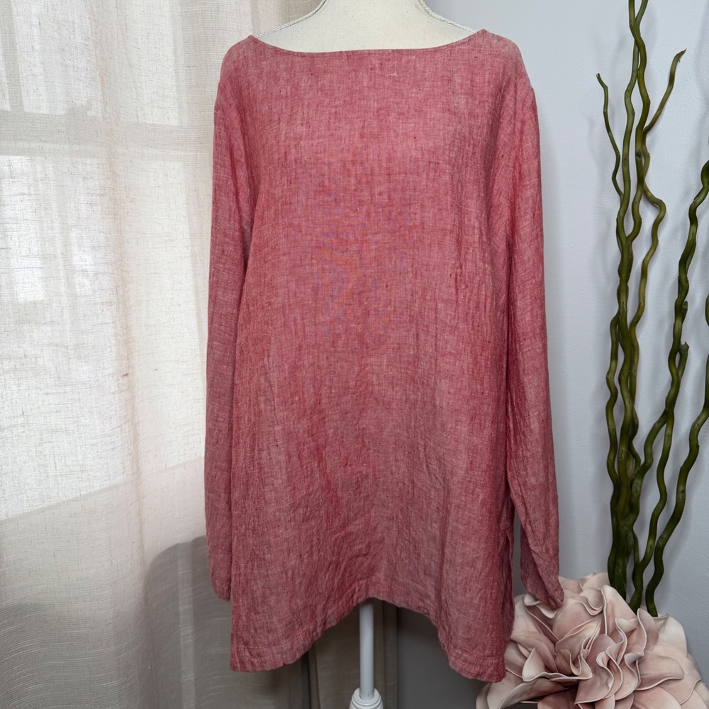 Soft Surroundings Linen Tunic Top Red Long Sleeve Beach Boho Women's Size 2X